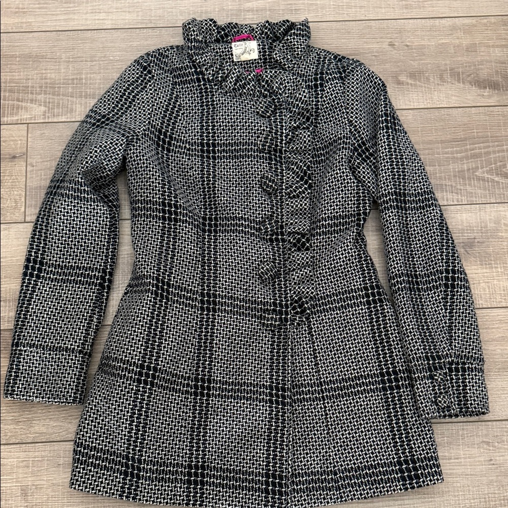 Tulle Black and White Pea Coat size medium ruffle Anthropologie